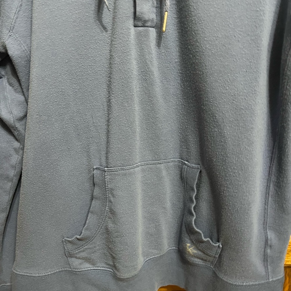 Calvin Klein large womens blue 1/4 zip hooded top, kangaroo pocket, smoke free